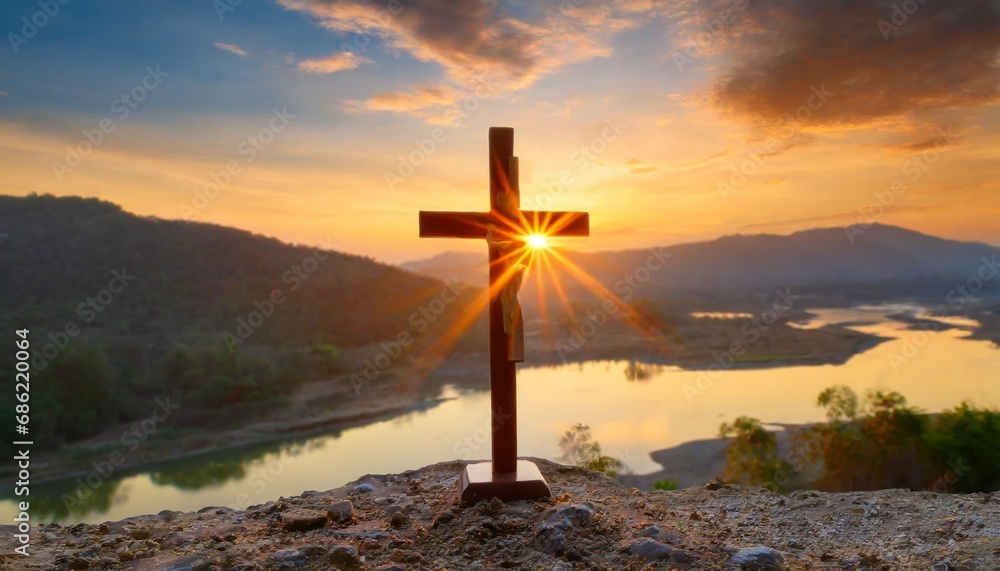crucifixion of jesus christ cross at sunset