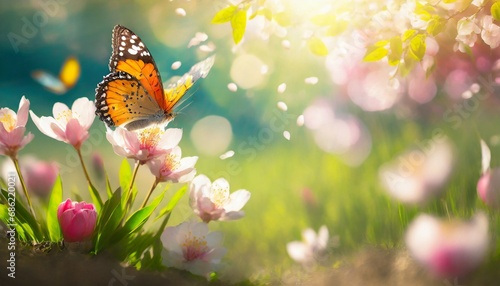 abstract nature spring background spring flower and butterfly © Mary