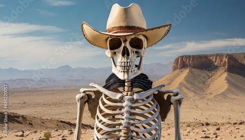 skeleton cowboy with hat and desert background photo