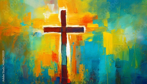 painting art of an abstract background with cross christian illustration © Mary