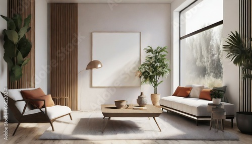 home mockup contemporary minimalist living room interior 3d render