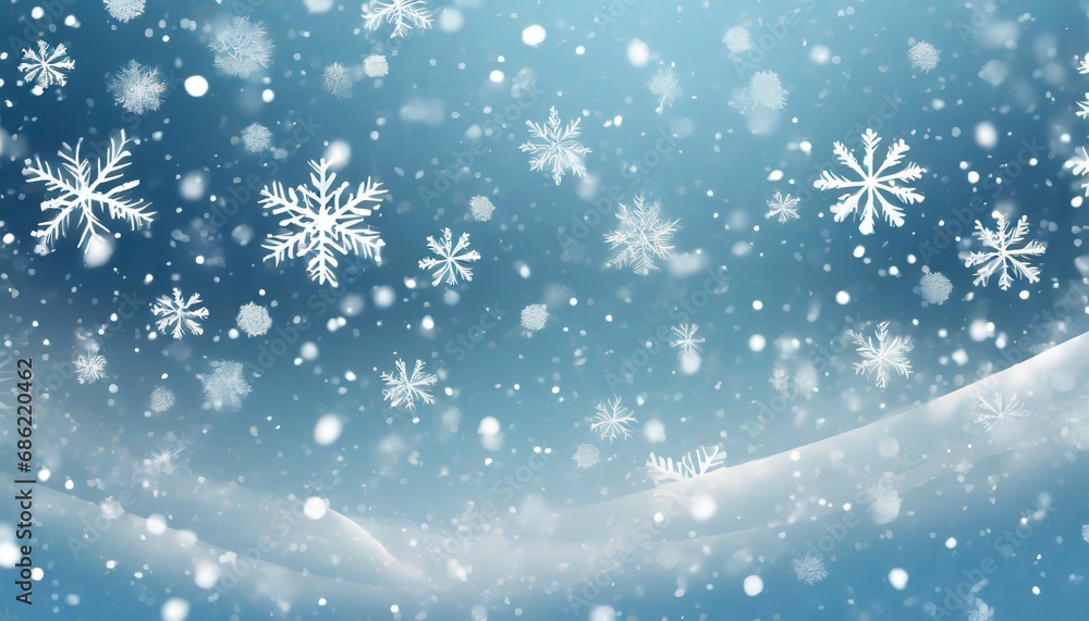 generative ai winter background with falling snowflakes falling snowflakes on blue background