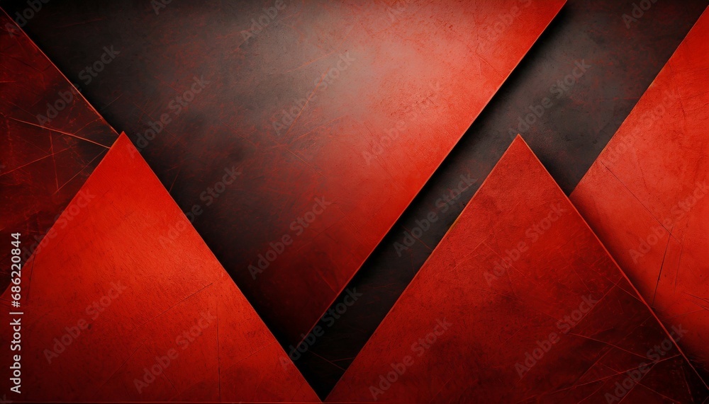 abstract red background with black grunge borders triangle shapes in red layers with angles and geometric pattern design in elegant modern background layout - obrazy, fototapety, plakaty 