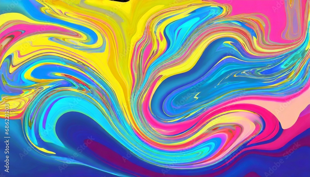 blue yellow pink wavy splash colorful liquid background