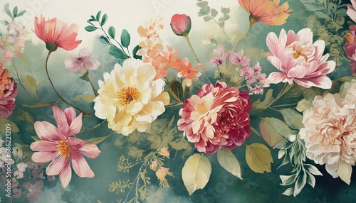 flowers wallpaper floral art design background with flowers bunch in watercolor style or artist vintage paint picture and botanical print by ai generative photo