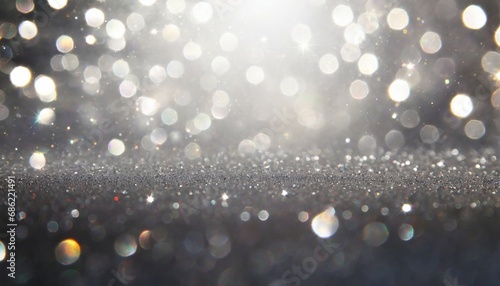 abstract backgrounf of glitter vintage lights silver and white de focused banner photo