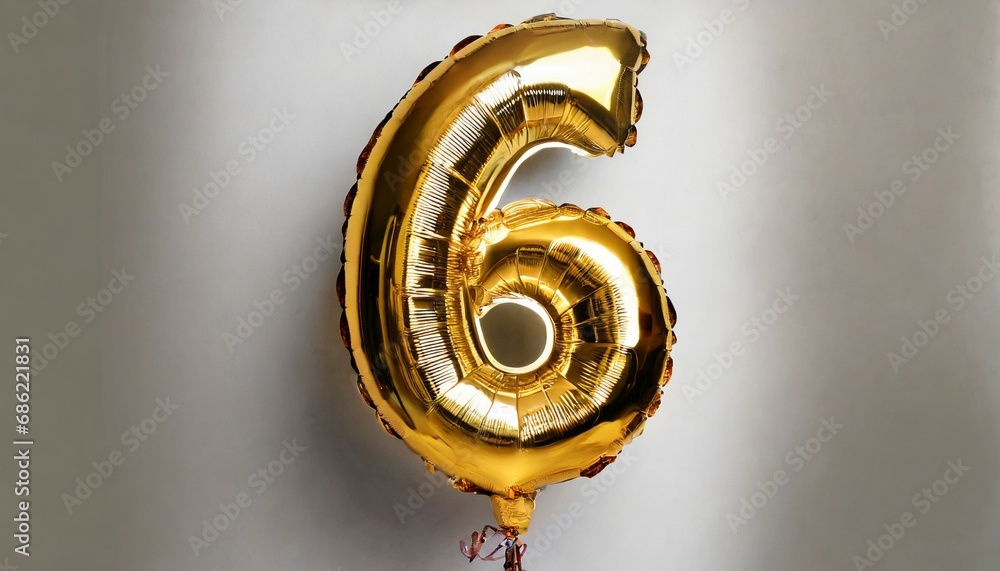 numeral 6 foil balloon number six on white background