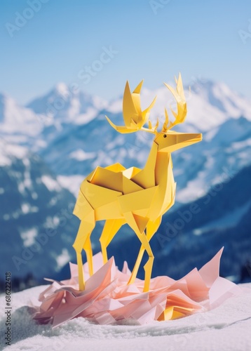 a deer stands near a mountain
