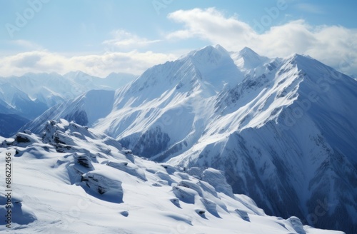 the clouds are shining over the mountains and snow covered hills