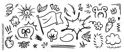 Fototapeta Naklejka Na Ścianę i Meble -  Hand drawn doodle vector set. Collection of cute hand drawn doodle.
