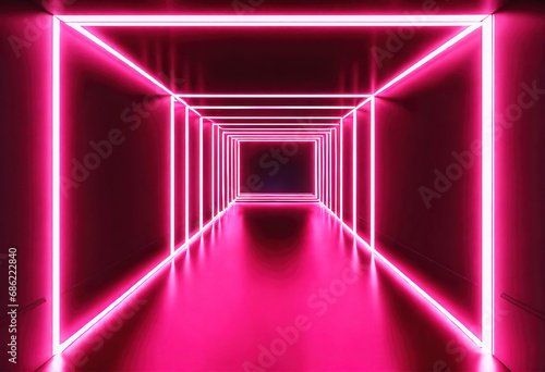 3d rendering futuristic neon tunnel background with pink and blue light. Generative Ai