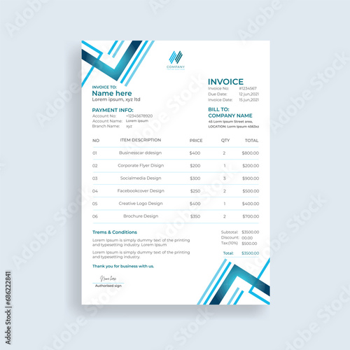 Professional business invoice template design