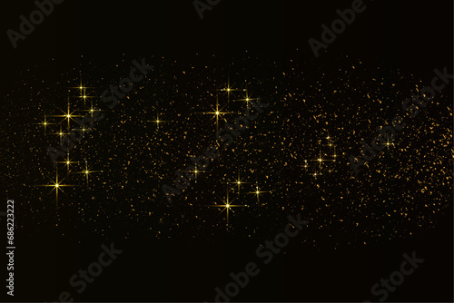  golden Glitter with shiny stars on black background