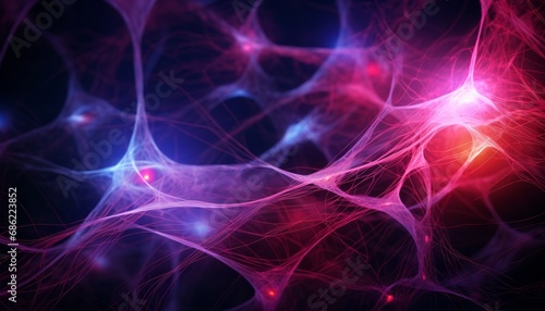 Generative AI image of neuron with bright and colorful light