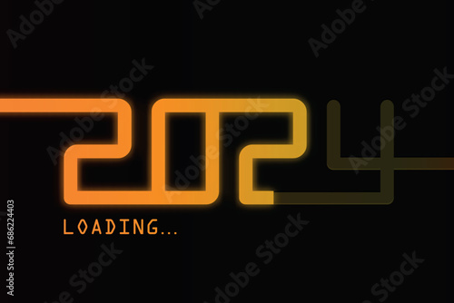 2024 neon banner for New Year. 2024 numbers and loading bar. Happy New Year and Merry Christmas holiday card or banner. Vector illustration.