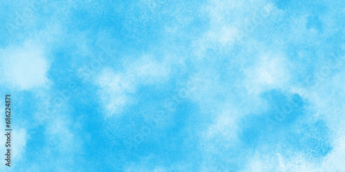fresh and clear Clouds in the blue sky with small clouds, Panoramic blue morning summer seasonal sky with white clouds, Sky clouds with brush painted blue watercolor texture, watercolor background.