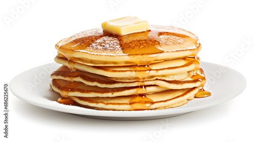 pancakes with syrup on a plate on a white background