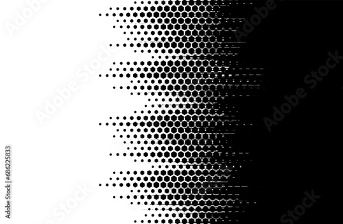 Dispersed background. Disintegration pixel effect illustration. Vector hexagon elements. Disappear transform hexagon texture. Dissolved filled. Vector graphic.