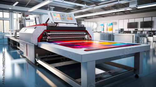 Printing machine in a modern printing factory. 3d rendering. Generative AI technology.