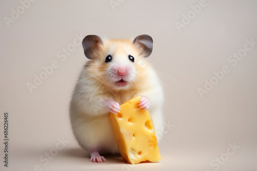 hamster eating cheese. A treat for mouse photo