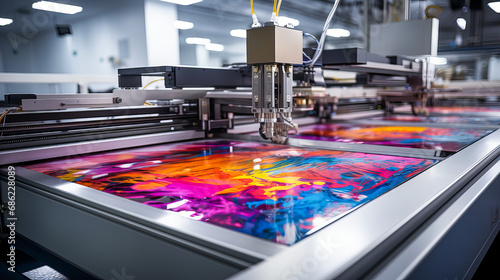 Wallpaper Mural Printing machine in a modern printing factory. 3d rendering. Generative AI technology. Torontodigital.ca