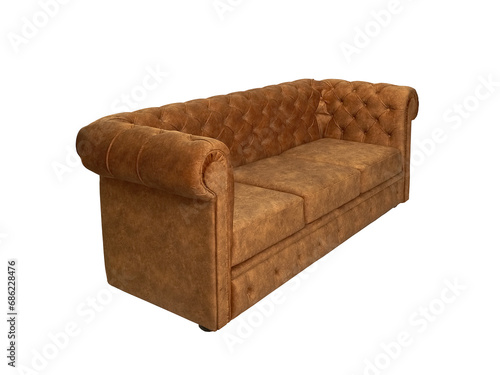 brown fabric sofa isolated on white background, side view