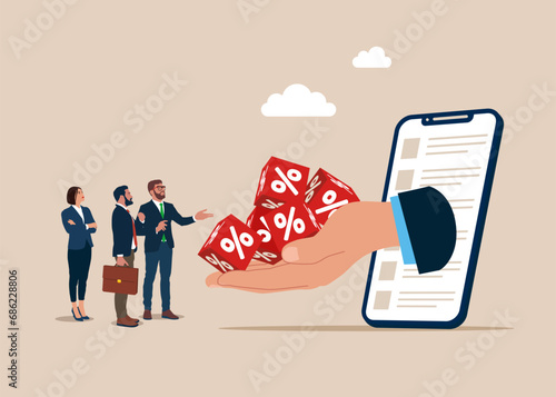 Hand businessman offer Interest, financial and mortgage rates. Vector illustration