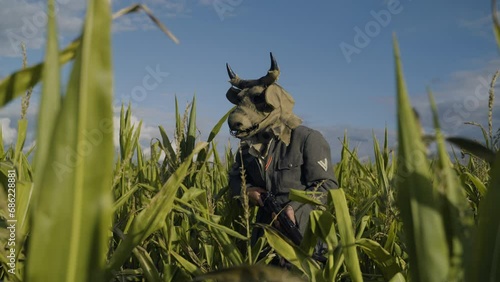 Soldier in a scary mask
