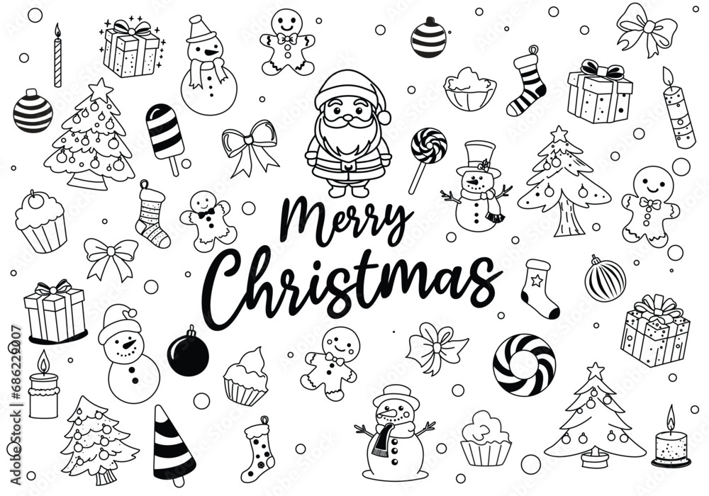 Big set of Christmas design elements in doodle style. Big set of Christmas design elements in doodle style.