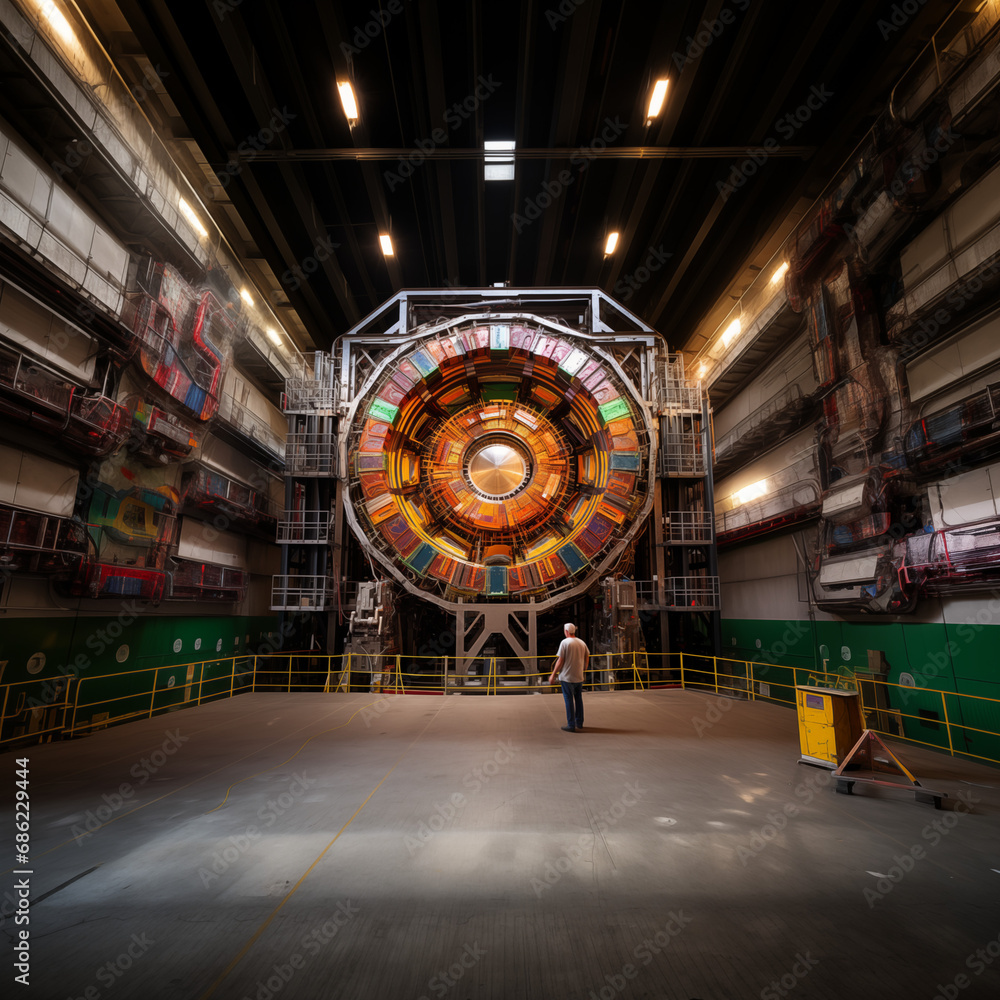 Fototapeta premium Man standing next to Large Hadron Collider