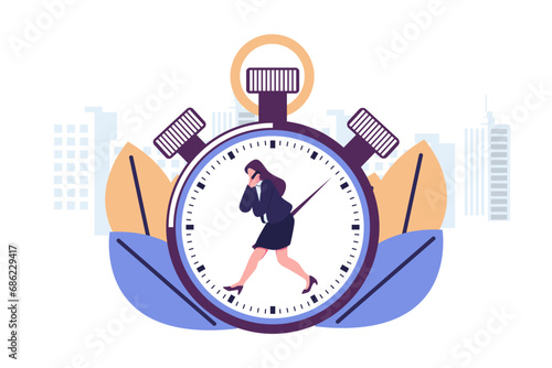 work time management concept, quick response, people rush to do everything at work, time is running out, rewind time