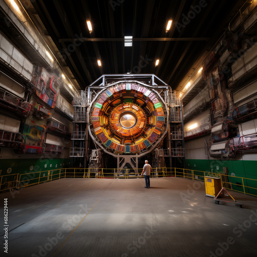 Man standing next to Large Hadron Collider