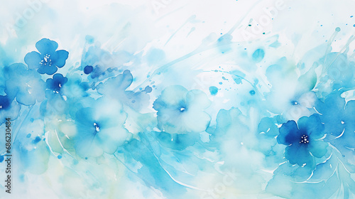 Abstract blue water color background with flowers