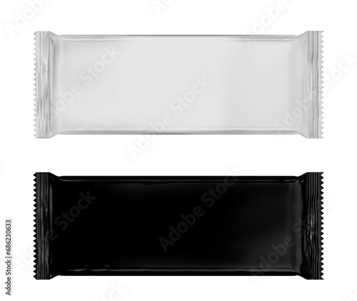 3D Packaging chocolate bar black and white mockup Top. Chocolate mockup isolated on white background photo