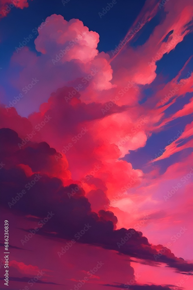 Beautiful red clouds, vertical composition