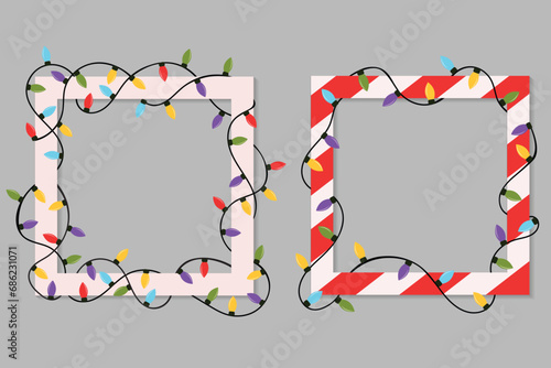 photo frame with Christmas lights in vector, for design of greeting cards, photos, celebration greetings, new year, moments, holidays, Christmas, and others