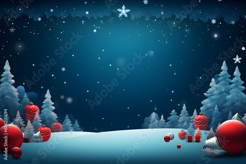 Festlicher Wintertraum - Illustration einer winterlichen Landschaft mit Weihnachtsbäumen, Geschenken und festlichem Schmuck