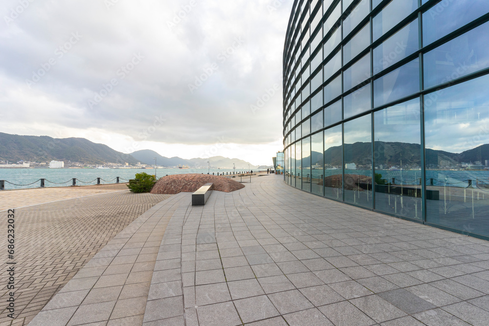 Fototapeta premium Modern building of Kaikyokan in Shimonoseki, Japan