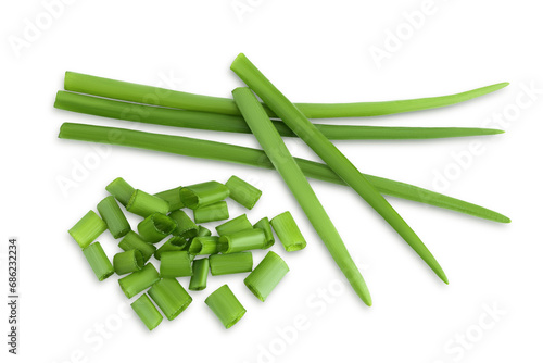 Green onion isolated on the white background. Top view. Flat lay.