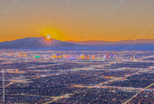 Las Vegas Valley During Sunset with Starburst from Setting Sun