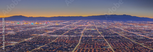 Panorama of Las Vegas Valley from Frenchman Mountain at Sunset