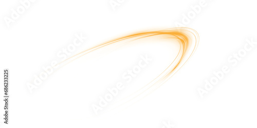Yellow glowing shiny lines effect. Luminous yellow lines of speed. Light glowing effect. Light trail wave, fire path trace line and incandescence curve twirl. PNG.