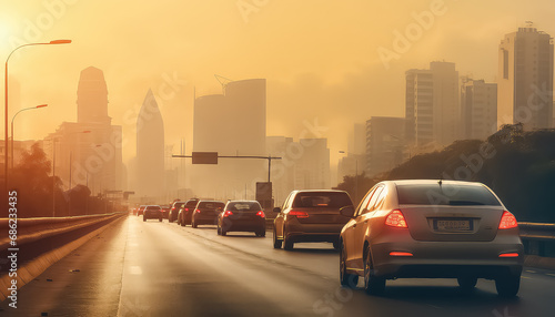 Traffic and a smoky city , Environmental eco safe Conservation