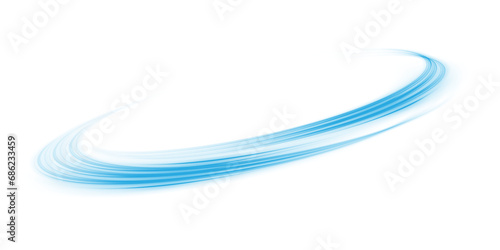 Blue glowing shiny lines effect. Luminous blue lines of speed. Light glowing effect. Light trail wave, fire path trace line and incandescence curve twirl. PNG. photo