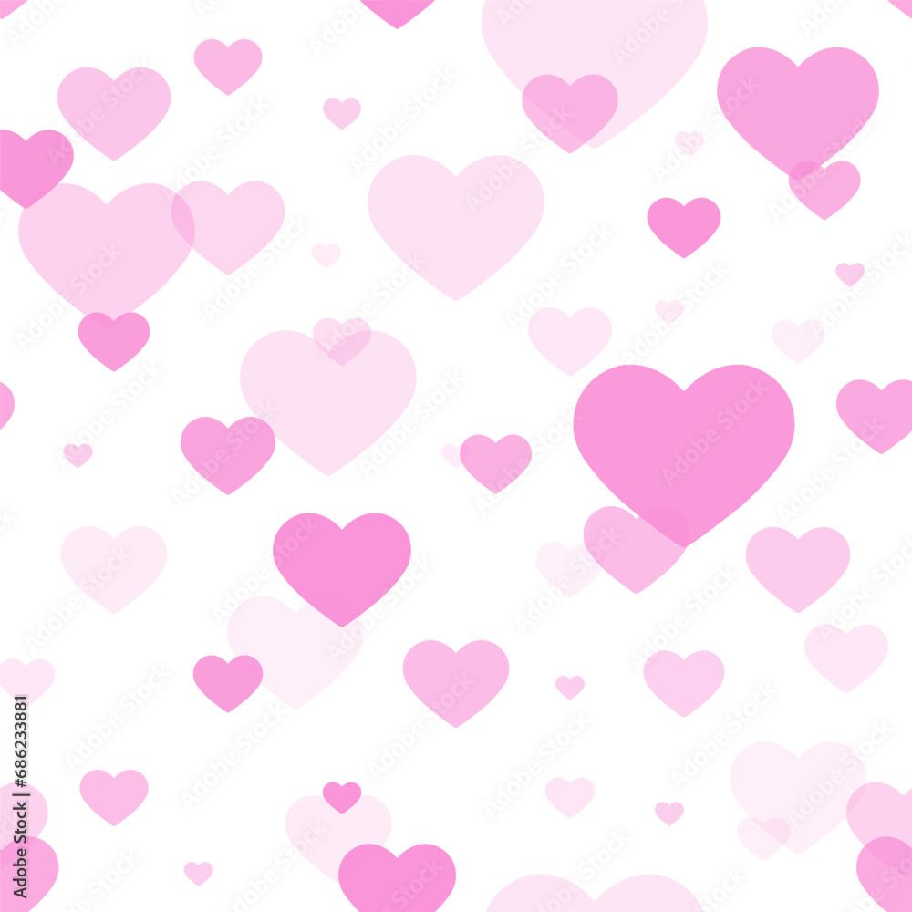 Seamless geometric pattern of pink hearts of different transparency for textures, textiles and simple backgrounds