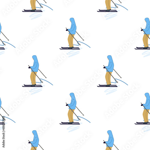 Seamless pattern of skier.