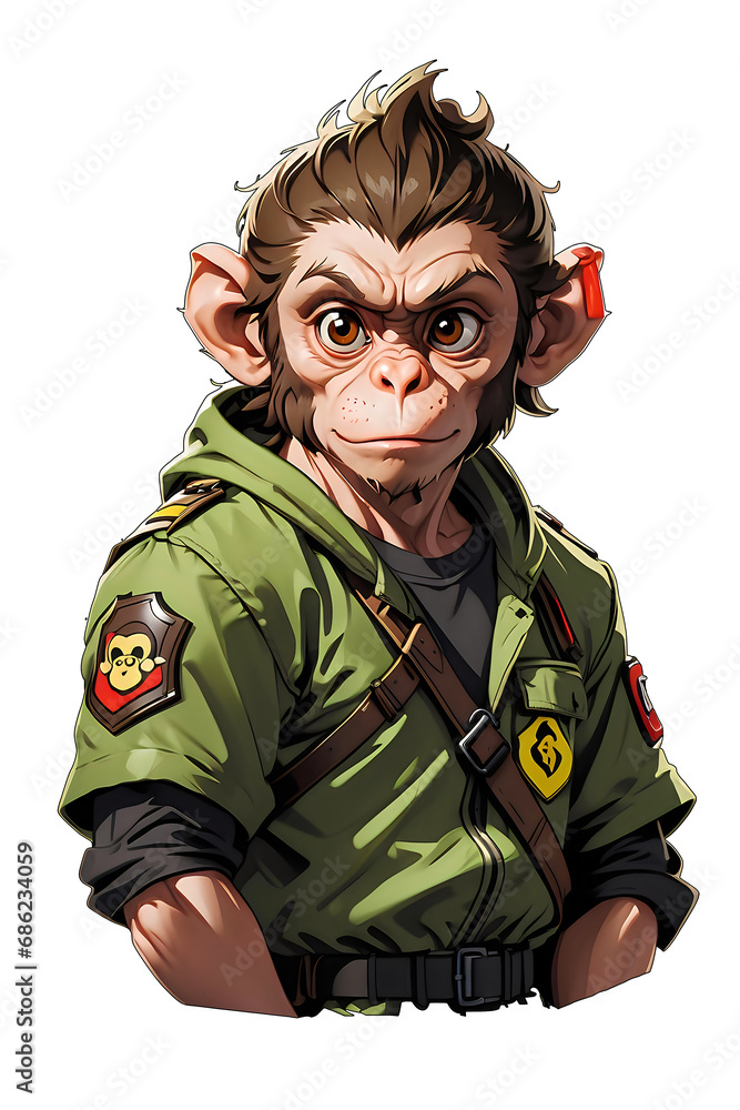 Cartoon Monkey Soldier Portrait. An isolated detailed illustration of a monkey in military attire, perfect for thematic designs, game assets, and character art. Cartoon Monkey Soldier Portrait. An isolated detailed illustration of a monkey in military attire, perfect for thematic designs, game assets, and character art.