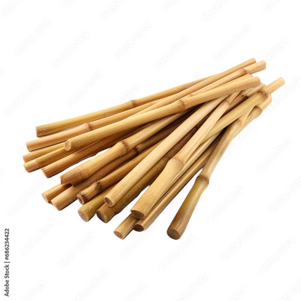 Bamboo sticks used for skewering food with selective isolated on transparent background