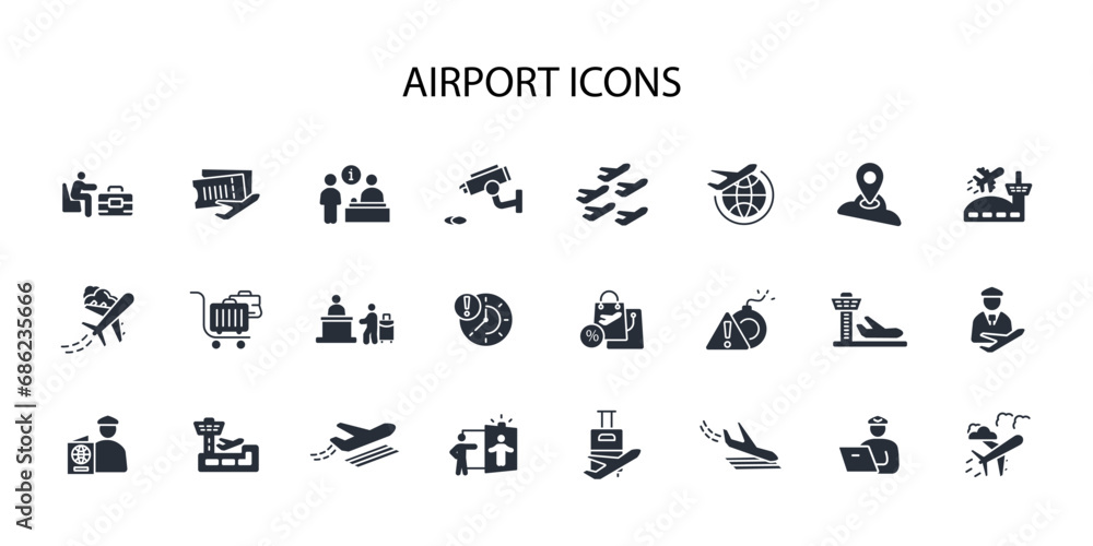 Airport icon set.vector.Editable stroke.linear style sign for use web design,logo.Symbol illustration.