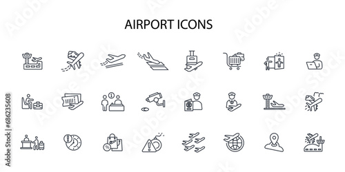 Airport icon set.vector.Editable stroke.linear style sign for use web design,logo.Symbol illustration.